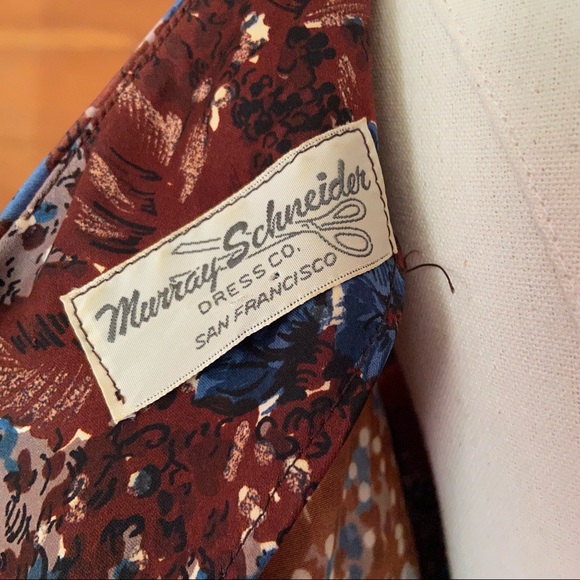 Vintage 60s brown and blue bow front wiggle dress - Picture 11 of 12